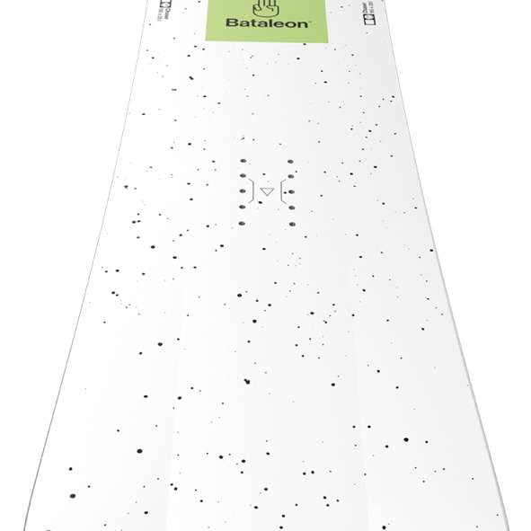Bataleon Chaser Snowboard 2024 - White snowboard with black speckles and a green logo on top.