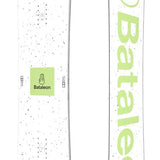 Bataleon Chaser Snowboard 2024 - White snowboard with black speckles and a green logo on top.