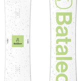 Bataleon Chaser Snowboard 2024 - White snowboard with black speckles and a green logo on top.