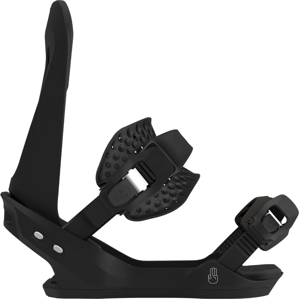 Bataleon E-Stroyer Snowboard Bindings 2024 - Black snowboard bindings with silver buckles and straps.