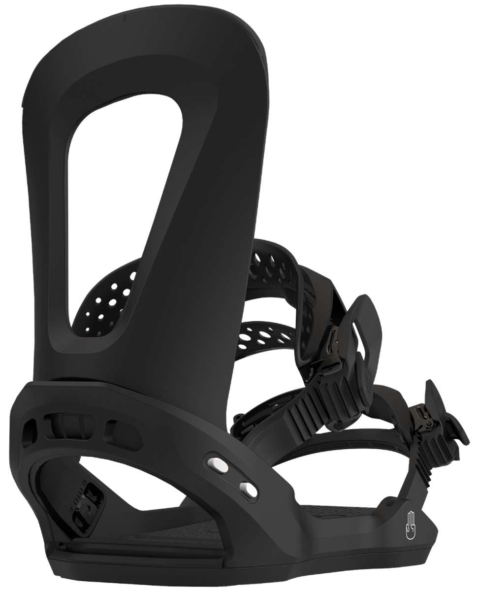 Bataleon E-Stroyer Snowboard Bindings 2024 - Black bindings with white dots on straps and silver screws.