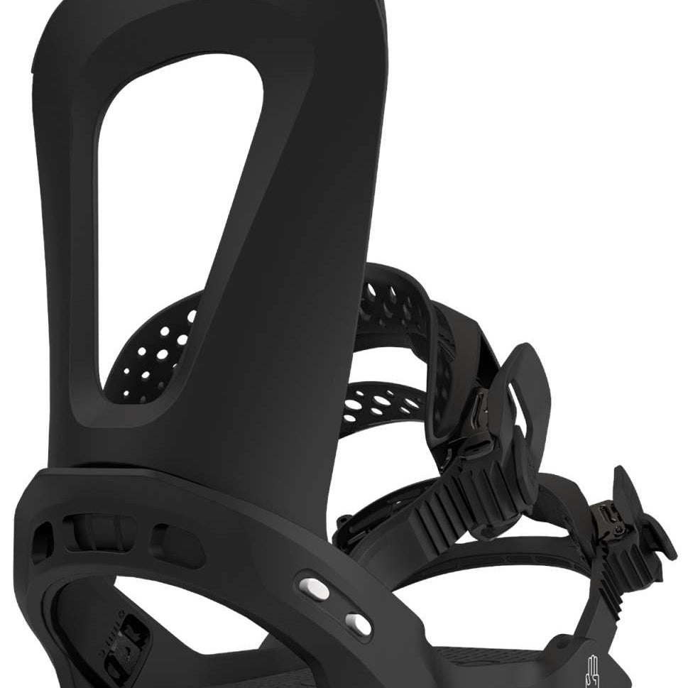 Bataleon E-Stroyer Snowboard Bindings 2024 - Black bindings with white dots on straps and silver screws.