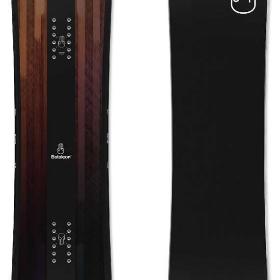 Bataleon Jam Snowboard 2022 - A black snowboard with a white logo featuring a hand and the word "Jam" in small letters on top of it.