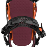 Bataleon Women's Donna Snowboard Bindings 2024 - A black and orange snowboard binding with a textured pattern on top of the footbed.