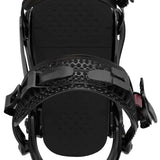 Bataleon Women's Donna Snowboard Bindings 2024 - A black snowboard binding with a white logo on top and red accents on the straps.