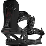 Bataleon Women's Donna Snowboard Bindings 2024 - A pair of black snowboard bindings with a pink logo on the highback.