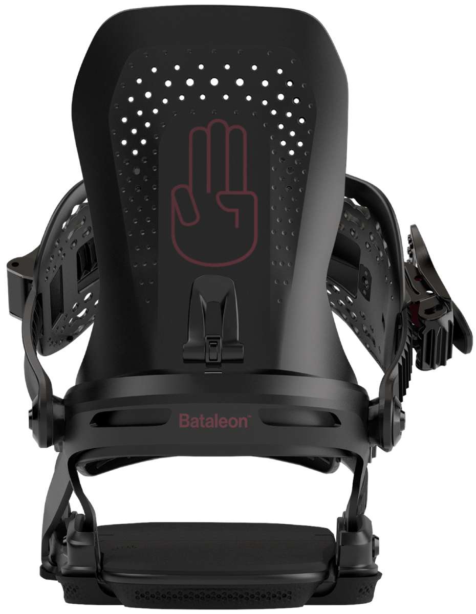 Bataleon Women's Donna Snowboard Bindings 2024 - A black snowboard binding with a pink logo on top of the strap.