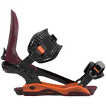 Bataleon Women's Donna Snowboard Bindings 2024 - A black and orange snowboard binding with a distinctive wavy pattern on the baseplate.