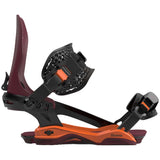 Bataleon Women's Donna Snowboard Bindings 2024 - A black and orange snowboard binding with a distinctive wavy pattern on the baseplate.
