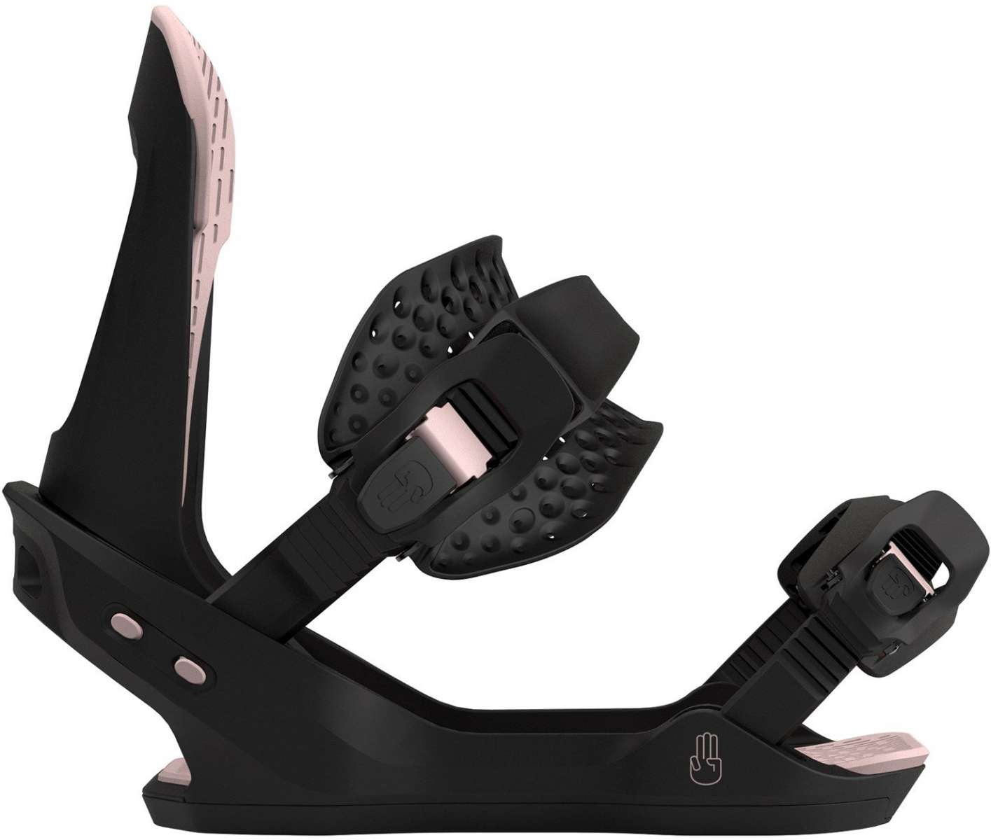 Bataleon Women's Spirit Snowboard Binding 2023 - A black snowboard binding with a rose gold buckle and strap buckles.