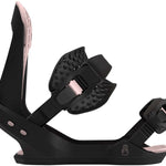 Bataleon Women's Spirit Snowboard Binding 2023 - A black snowboard binding with a rose gold buckle and strap buckles.