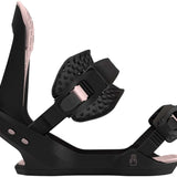Bataleon Women's Spirit Snowboard Binding 2023 - A black snowboard binding with a rose gold buckle and strap buckles.