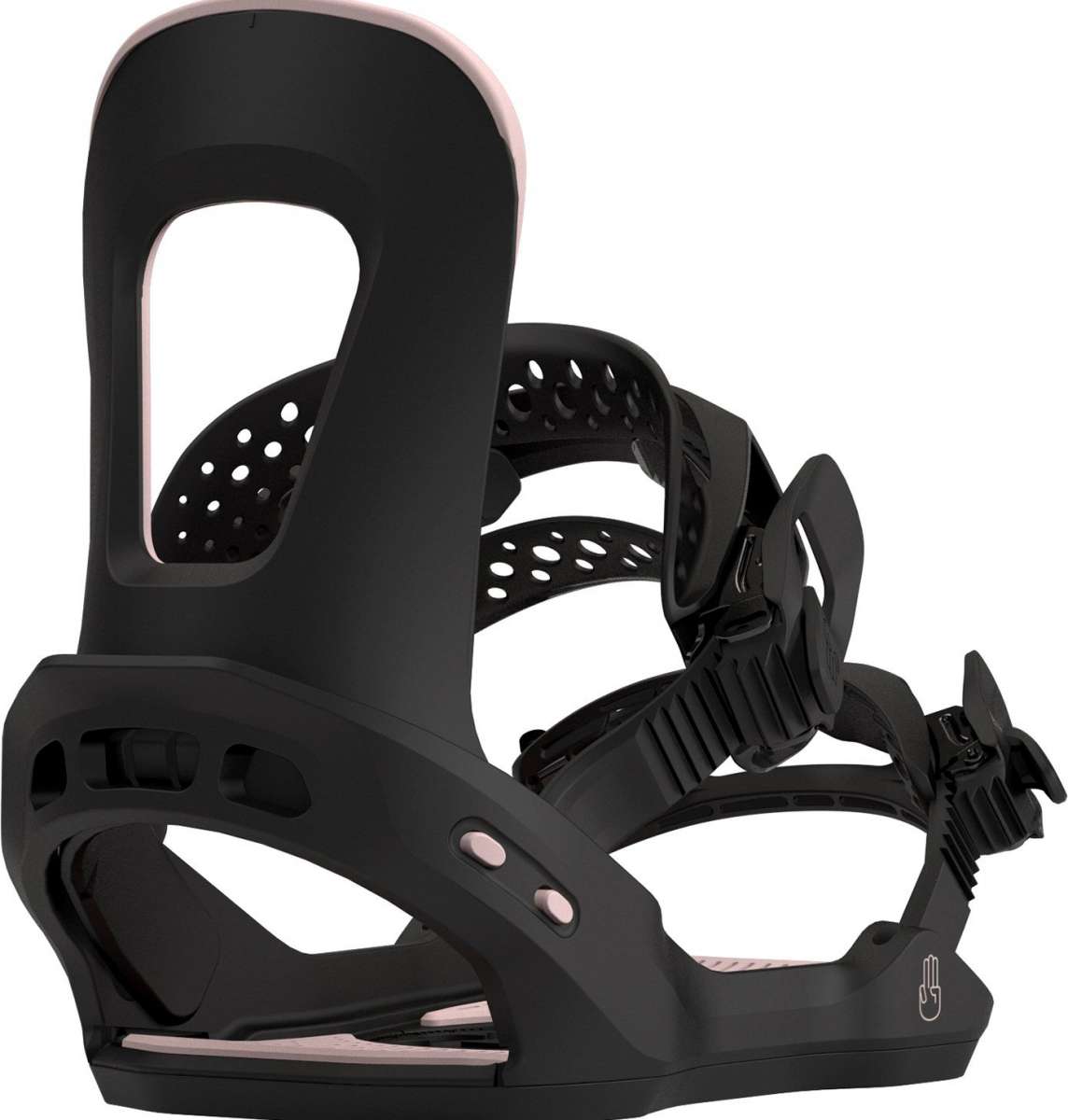 Bataleon Women's Spirit Snowboard Binding 2023 - A black snowboard binding with a pink stripe on top and a white logo on the bottom.