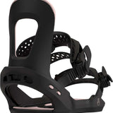 Bataleon Women's Spirit Snowboard Binding 2023 - A black snowboard binding with a pink stripe on top and a white logo on the bottom.