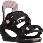 Bataleon Women's Spirit Snowboard Binding 2023 - A black snowboard binding with a rose gold buckle and strap buckles.