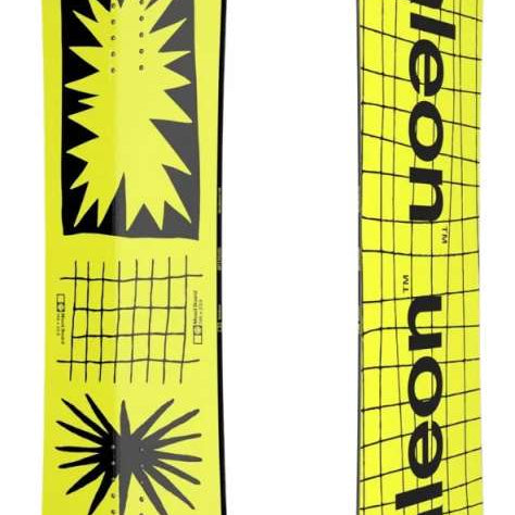 Bataleon Women's Moodboard Snowboard 2024 - Yellow snowboard with black grid pattern and abstract shapes on top.