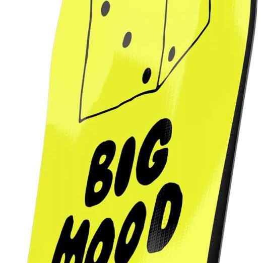 Bataleon Women's Moodboard Snowboard 2024 - Yellow snowboard with black outline of a dice on top.