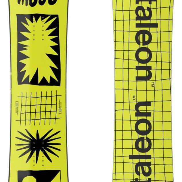 Bataleon Women's Moodboard Snowboard 2024 - Yellow snowboard with black geometric shapes and lines on top.