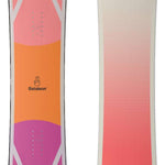 Bataleon Push Up Snowboard 2022-2023 - A snowboard with a pink and orange color scheme, featuring a distinctive black logo on top.