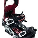 Bent Metal Logic Snowboard Bindings 2022-2023 - Black bindings with red accents and a floral pattern on the straps.
