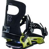 Bent Metal Logic Snowboard Bindings 2022-2023 - Black bindings with purple accents and a white logo on top of the left binding.