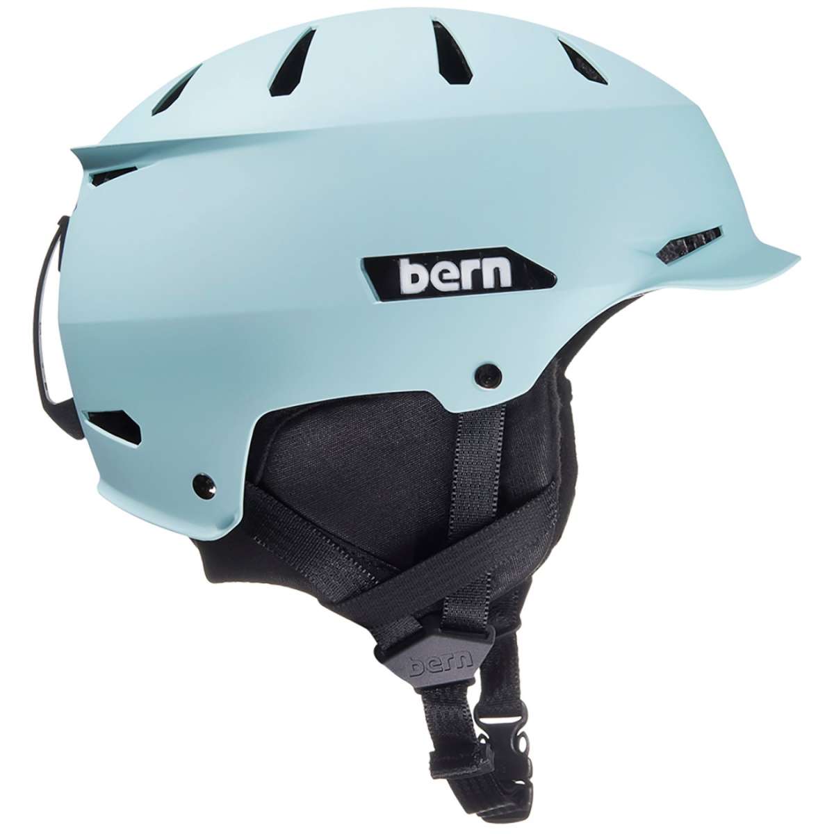 Bern Junior Hendrix MIPS Helmet 2024 - A light blue helmet with a black strap and white lettering on the side.