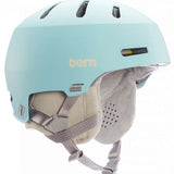 Bern Junior Macon 2.0 MIPS Helmet - A light blue helmet with a white logo on the front and straps at the back.