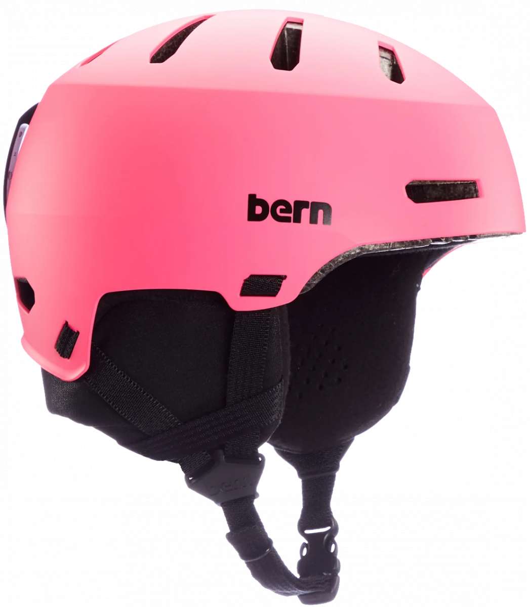 Bern Junior Macon 2.0 MIPS Helmet - A pink helmet with a black strap and white logo on the side, viewed from the back.