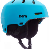 Bern Junior Macon 2.0 MIPS Helmet - A matte black helmet with a white logo on the front and a yellow strap in the back.