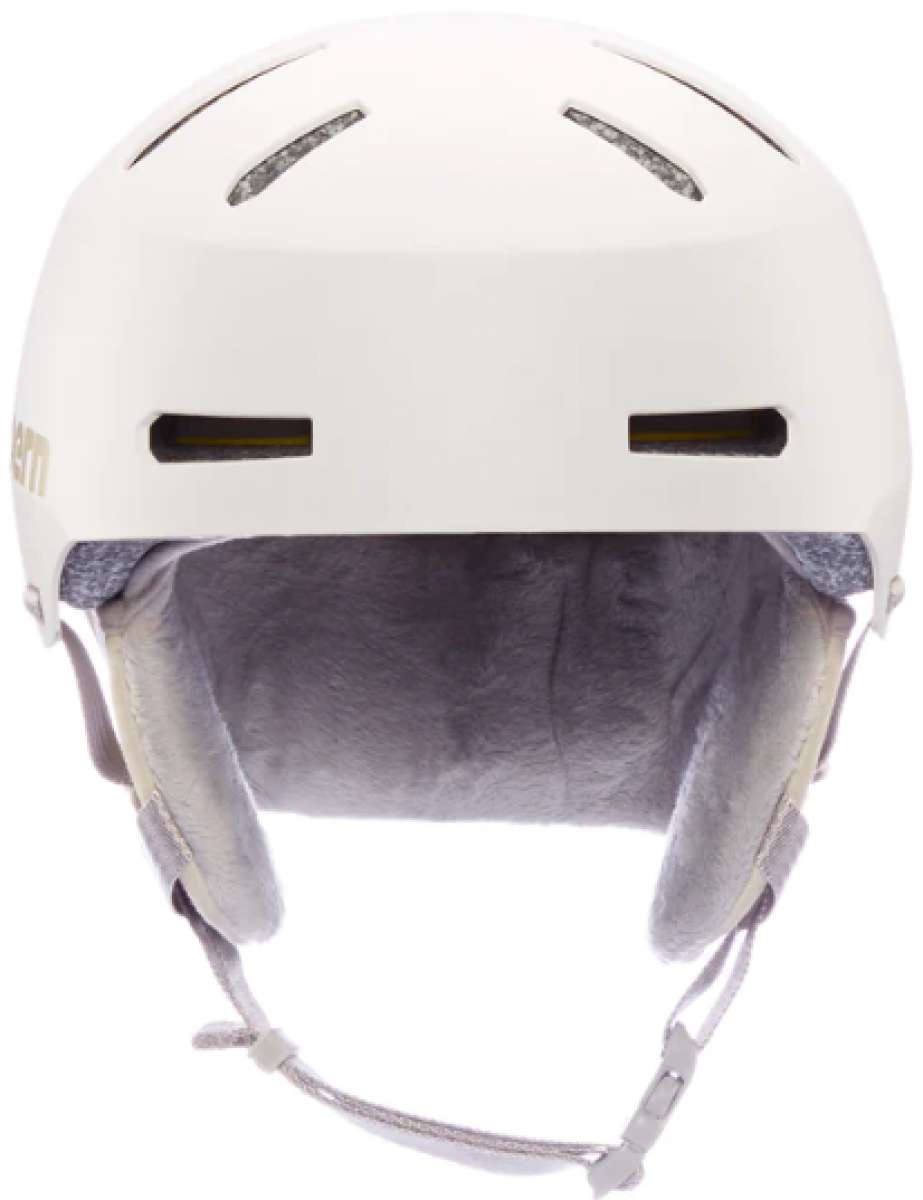 Bern Junior's Macon 2.0 MIPS Helmet 2024 - White helmet with a sleek, aerodynamic design and ventilation holes on top.