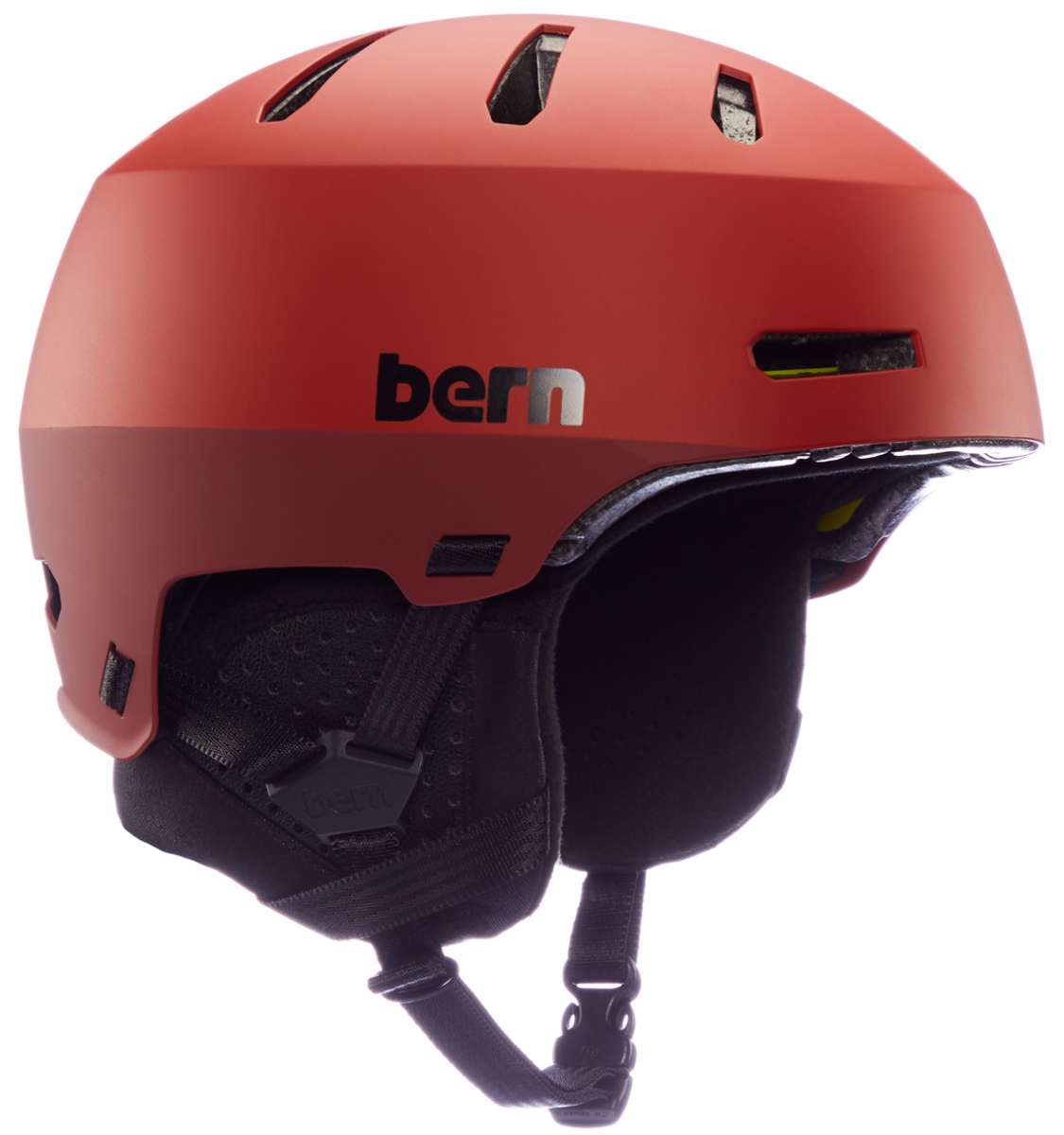 Bern Junior's Macon 2.0 - MIPS helmet with a matte black finish and white accents on the side vents.