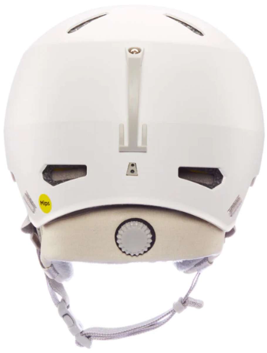 Bern Junior's Macon 2.0 MIPS Helmet 2024 - A white helmet with a black strap and a small silver buckle on top.