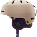 Bern Junior's Macon 2.0 - MIPS helmet with a matte black shell and white accents, featuring ventilation holes on top and a chin strap.