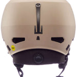 Bern Junior's Macon 2.0 MIPS Helmet 2024 - A tan helmet with a black strap and buckle on top, featuring ventilation holes along the sides and back.