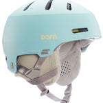 Bern Junior's Macon 2.0 MIPS Helmet 2024 - A light blue helmet with a white logo on the front and ventilation holes along the top.