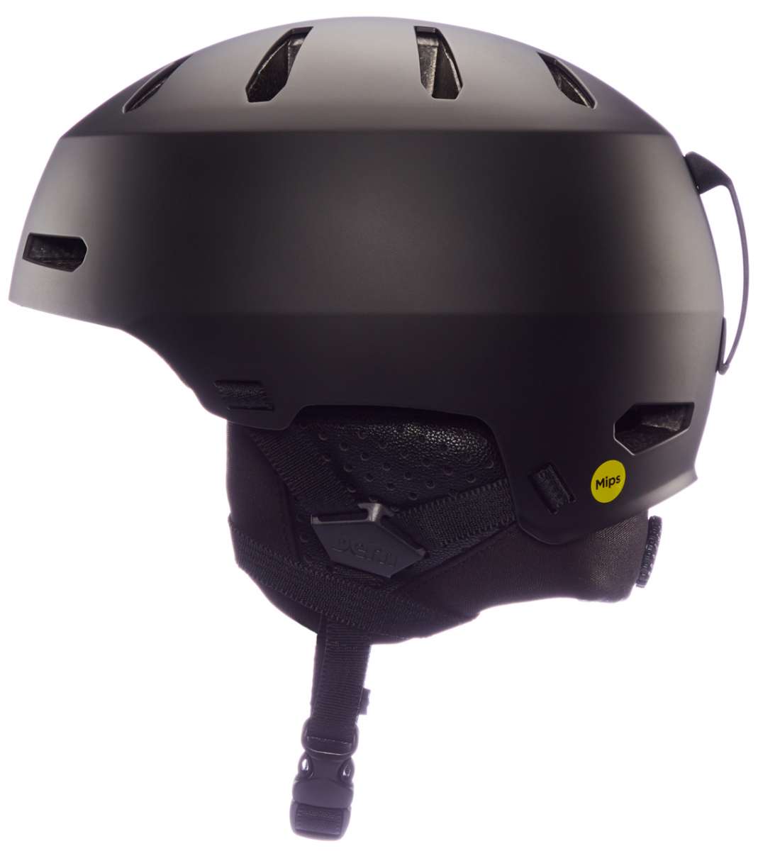 Bern Junior's Macon 2.0 MIPS Helmet 2024 - Matte black helmet with a sleek, aerodynamic design and ventilation holes on top.