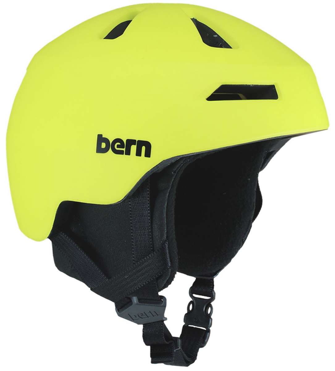 Bern Kids Nino 2.0 MIPS Helmet 2024 - A neon yellow helmet with a black chin strap and ventilation holes on top.