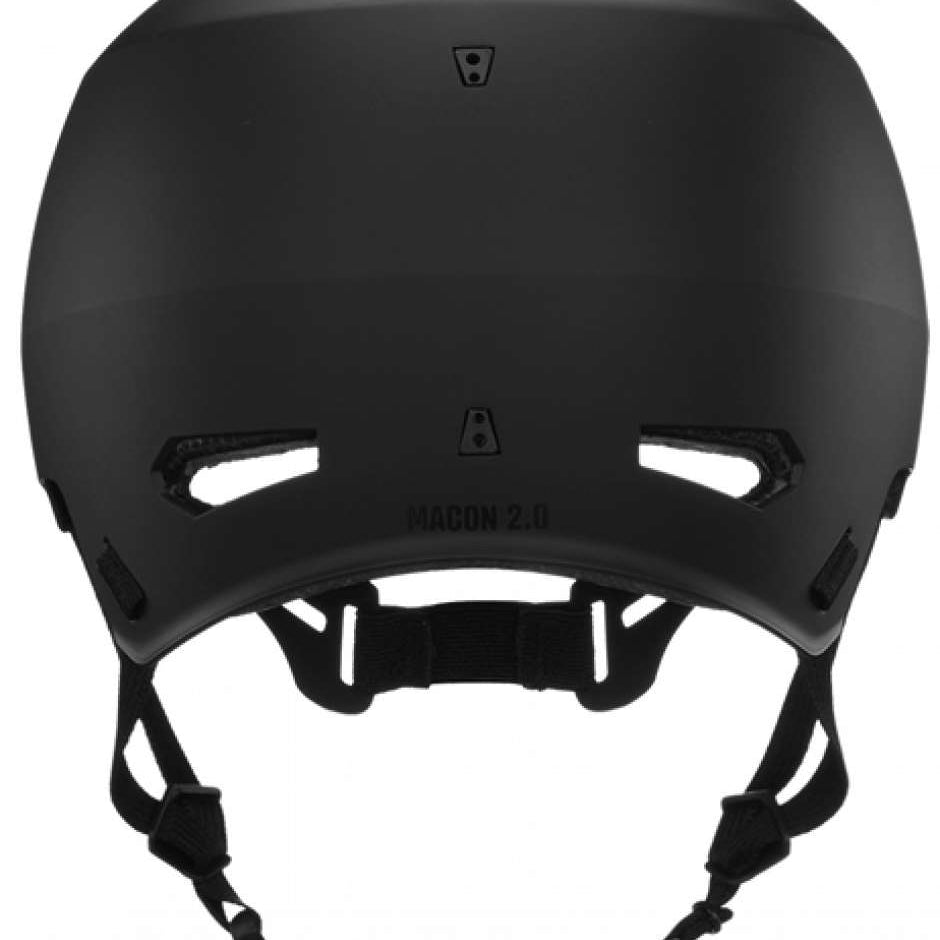 Bern Macon 2.0 MIPS Helmet 2022-2023 - A matte black helmet with a sleek, aerodynamic design and ventilation holes on top.
