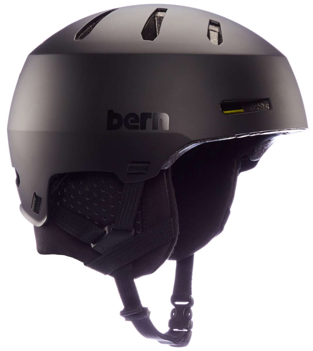Bern Macon 2.0 MIPS Helmet - Matte black helmet with a sleek, aerodynamic design and ventilation holes on top.