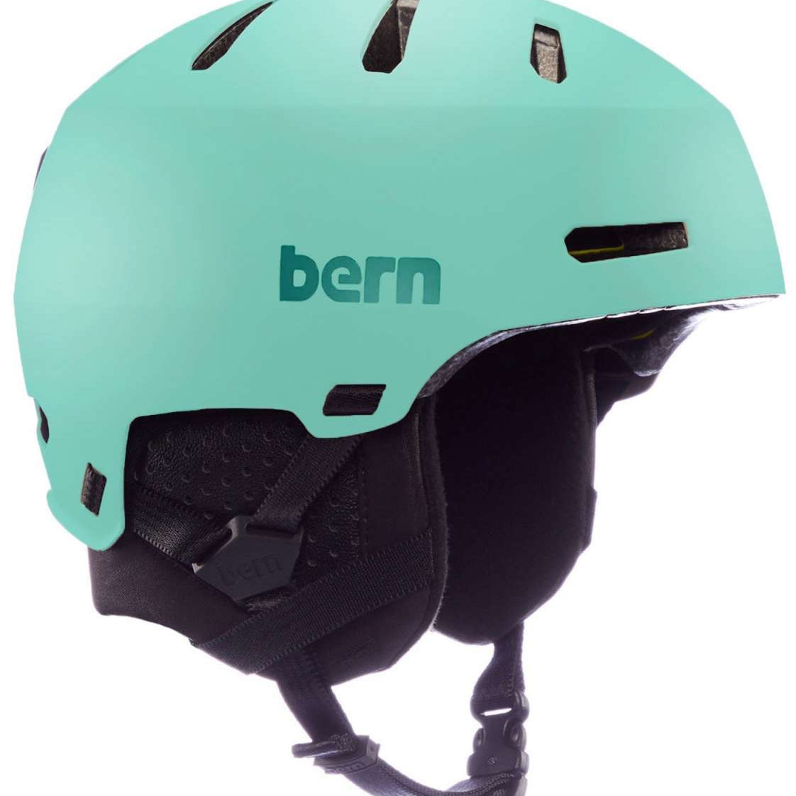Bern Macon 2.0 MIPS Helmet - Matte black helmet with a white logo on the front and ventilation holes along the top.