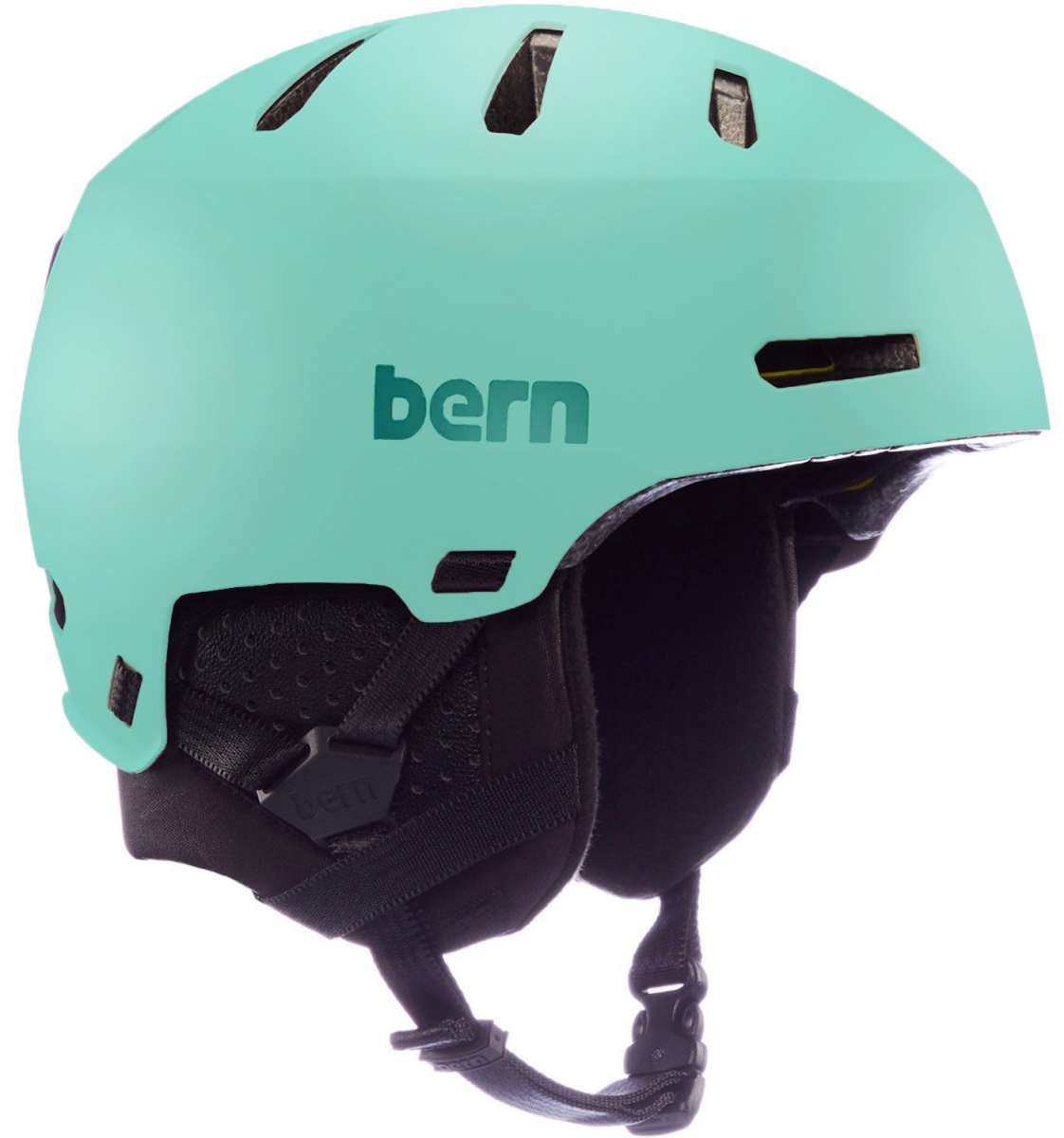 Bern Macon 2.0 MIPS Helmet - Matte black helmet with a white logo on the front and ventilation holes along the top.