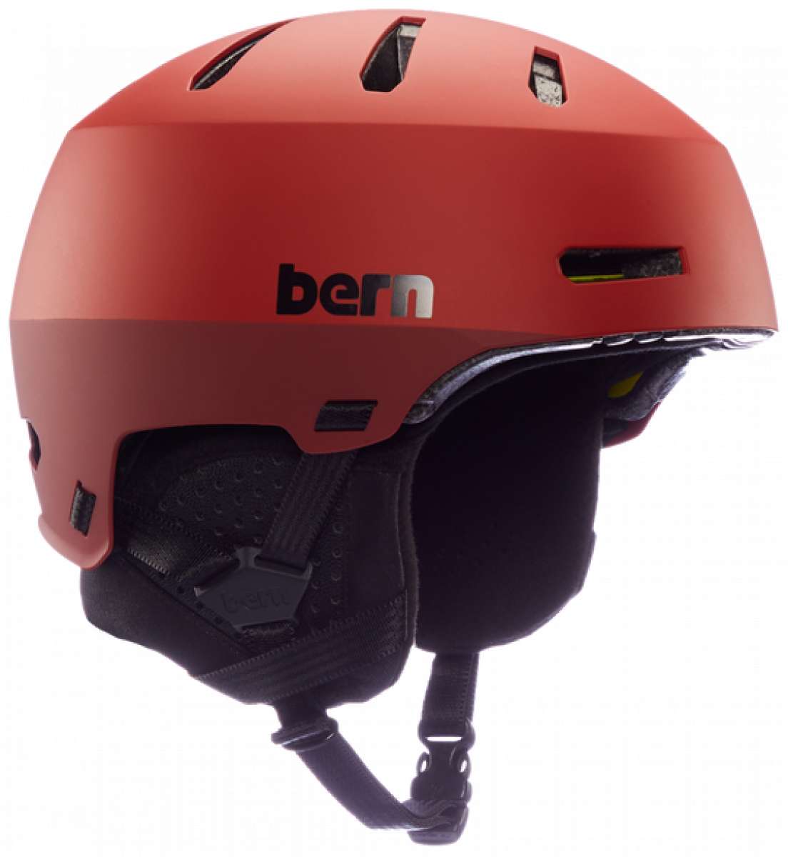 Bern Macon 2.0 MIPS Helmet - Matte black helmet with a white logo on the front and ventilation holes along the top.
