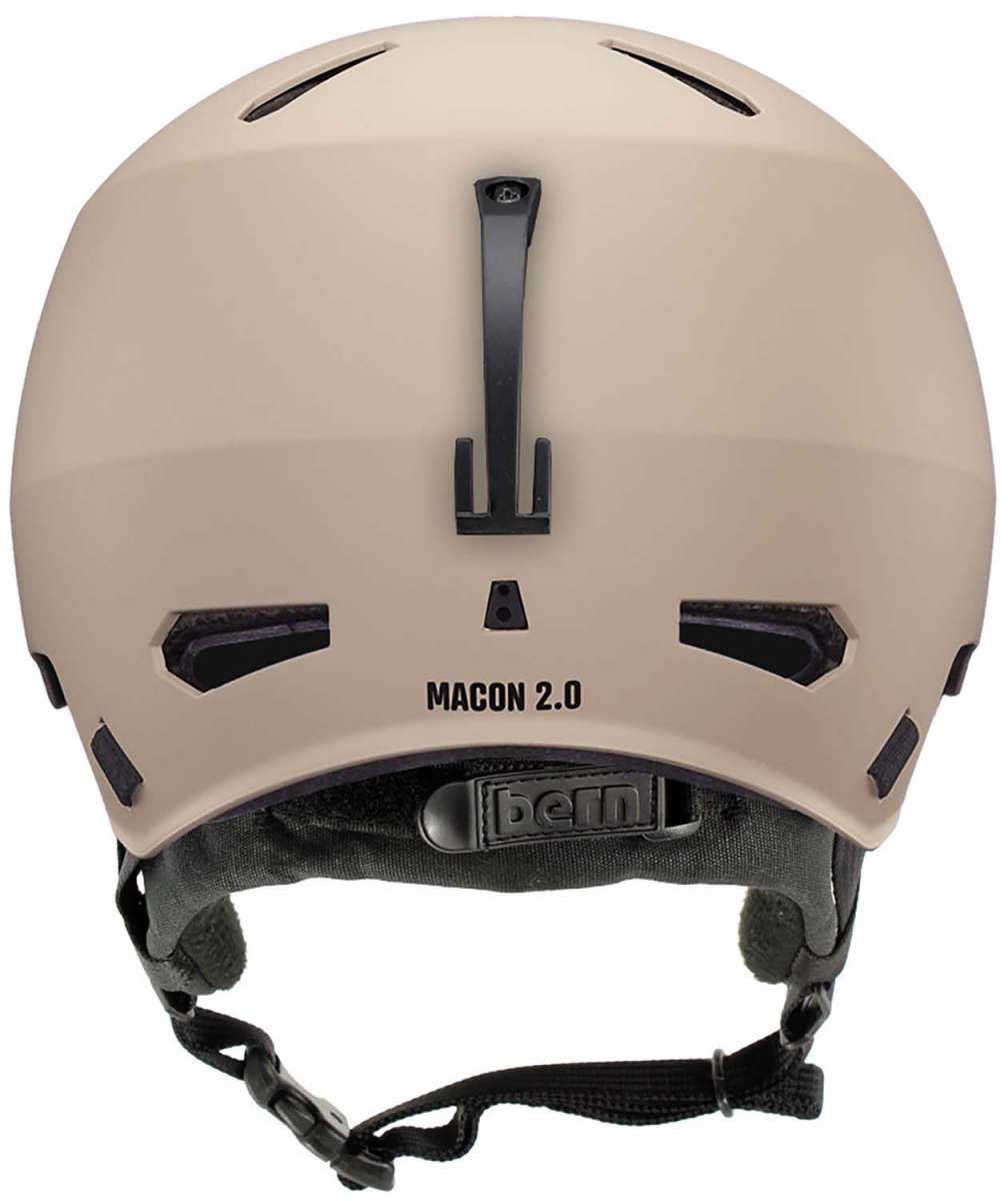 Bern Macon 2.0 MIPS Helmet 2024 - A tan helmet with a black strap and buckle on top, viewed from the back.