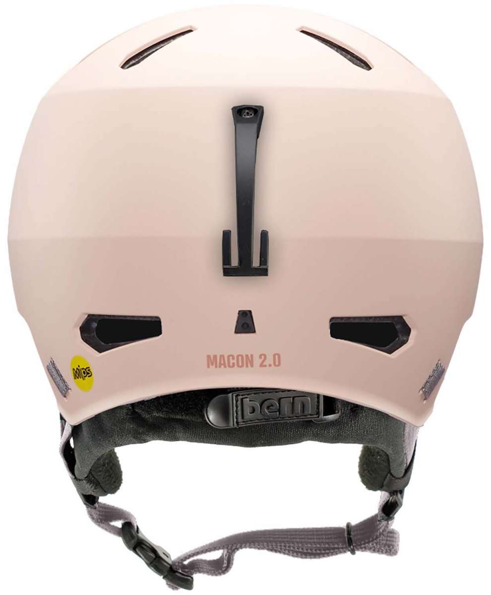 Bern Macon 2.0 MIPS Helmet 2024 - A white helmet with a black strap and a yellow sticker on the left side.