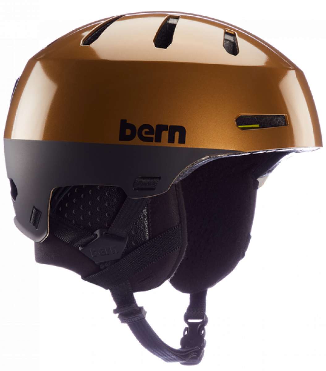 Bern Macon 2.0 MIPS Helmet - 2024 helmet with a sleek black shell and white accents on the side vents.