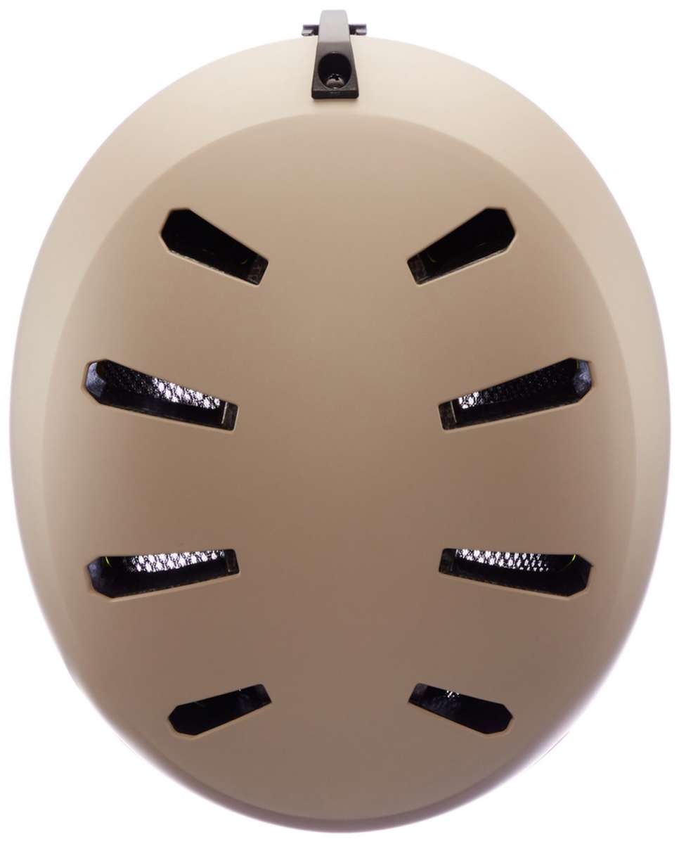 Bern Macon 2.0 MIPS Helmet 2024 - Beige helmet with a black chin strap and ventilation holes on top.