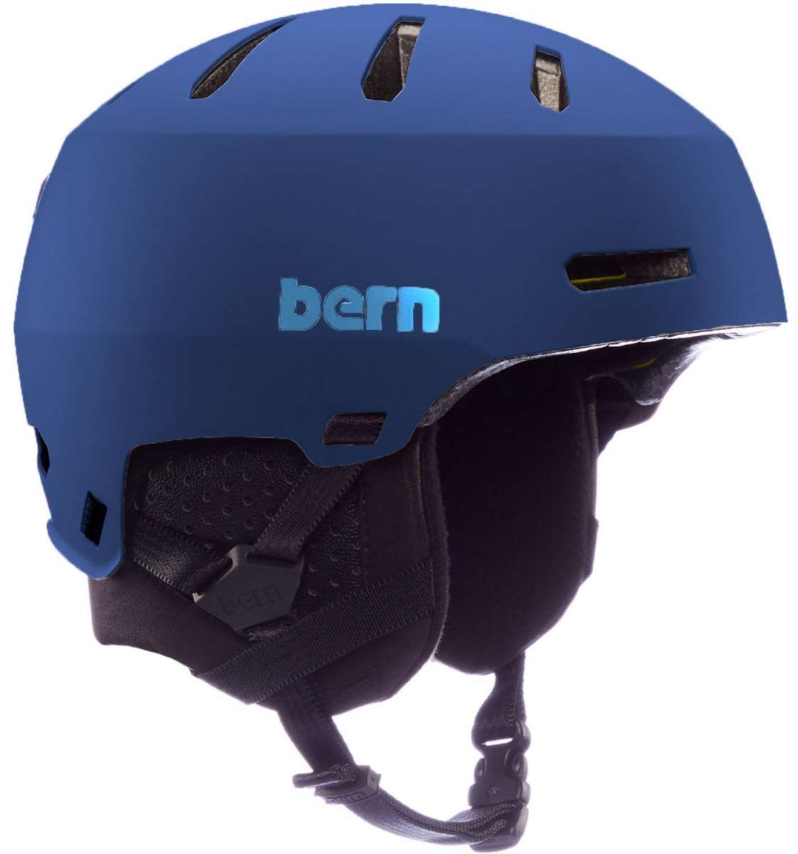 Bern Macon 2.0 MIPS Helmet - Matte black helmet with a white logo on the front and ventilation holes along the top.