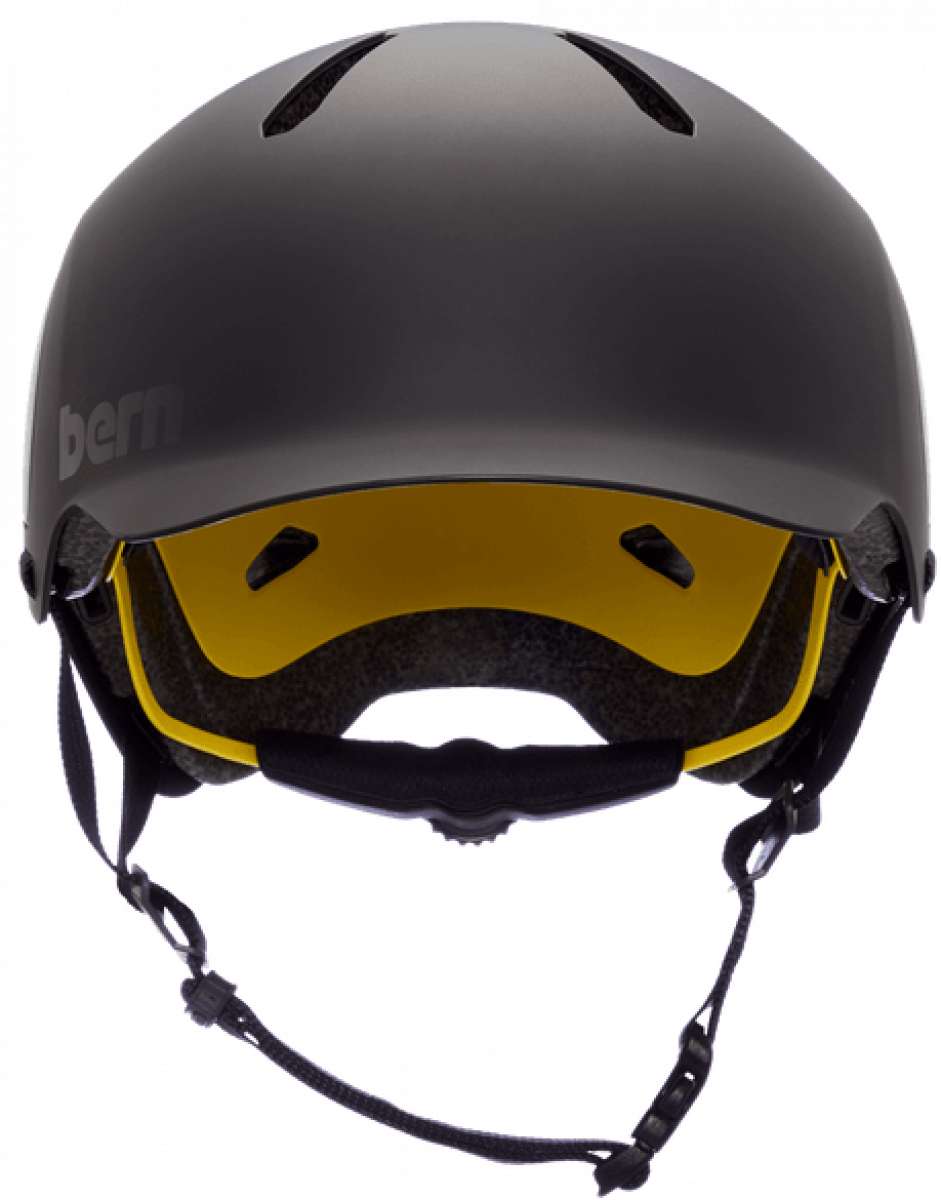 Bern Watts 2.0 MIPS Helmet 2022-2023 - Matte black helmet with a sleek, aerodynamic design and ventilation holes on top.