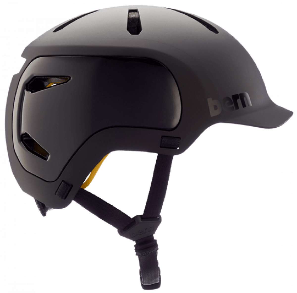 Bern Watts 2.0 MIPS Helmet 2022-2023 - Matte black helmet with a sleek, aerodynamic design and ventilation holes on top.