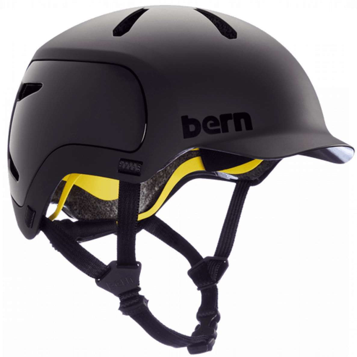 Bern Watts 2.0 MIPS Helmet 2022-2023 - Matte black helmet with a sleek, aerodynamic design and ventilation holes on top.
